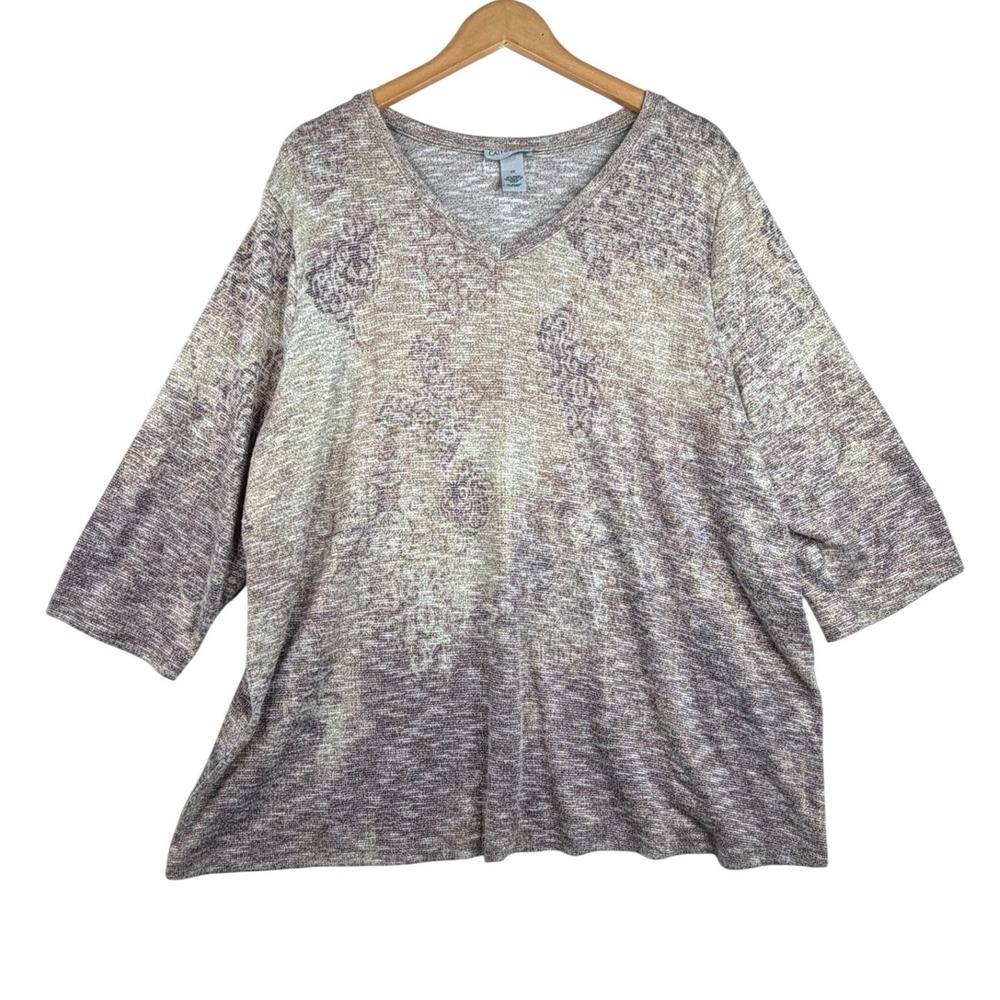Catherines Marbled Gold Metallic 3/4 Sleeve V-neck Tunic size 3X Gold